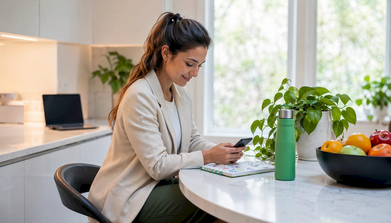 Employee using wellness incentive app at home desk