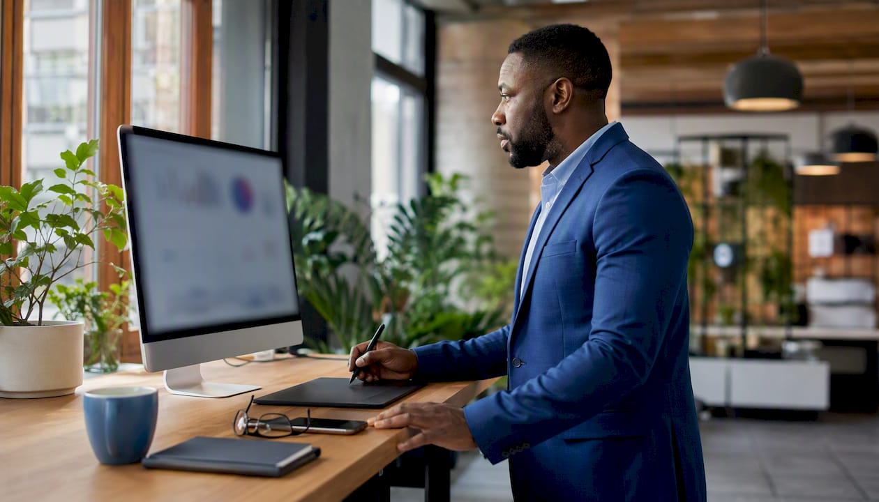 Manager analyzing engagement survey dashboard