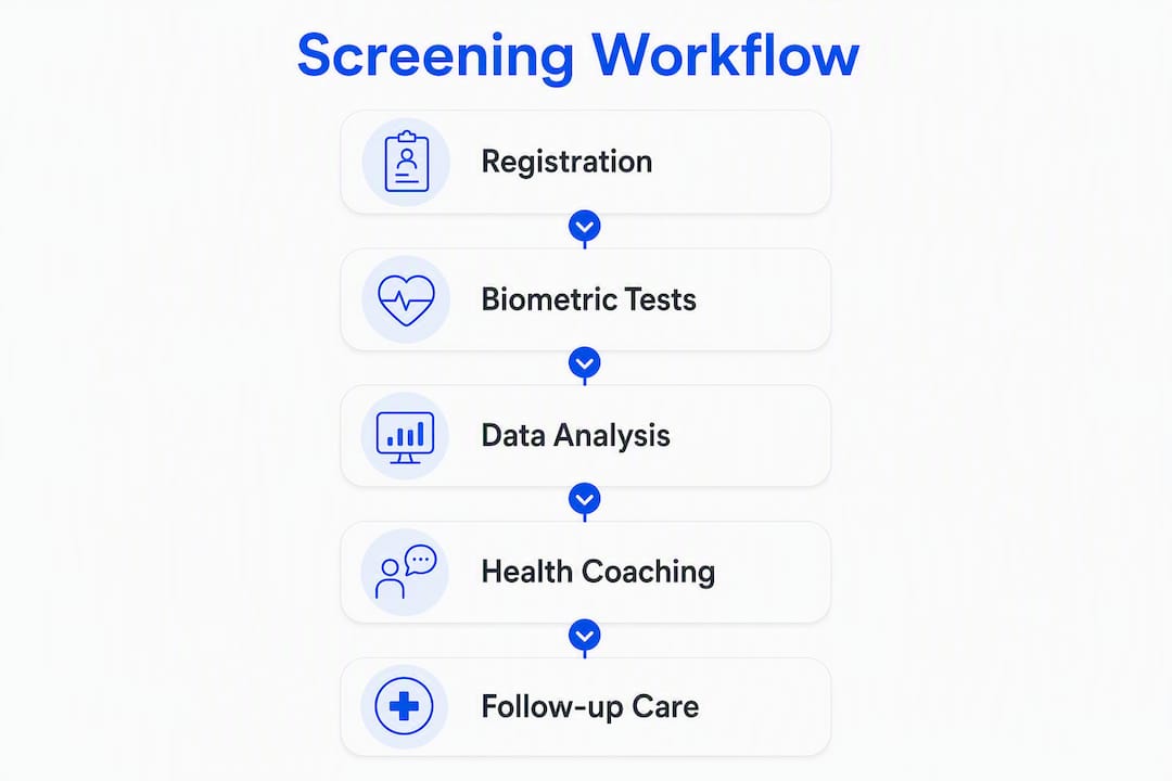 Infographic showing biometric screening steps workflow