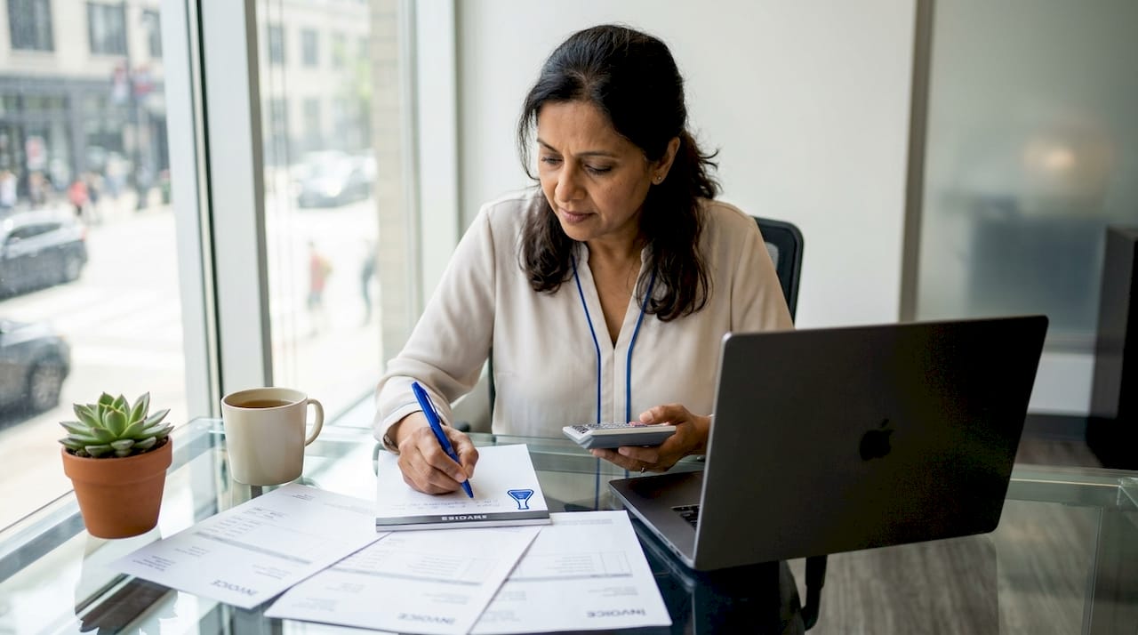 Woman reviewing small business cash flow paperwork