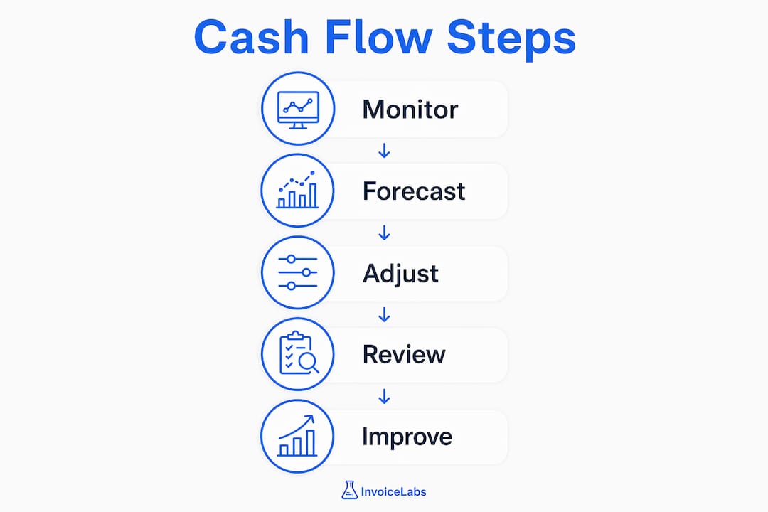 Infographic illustrating 5 steps of cash flow management