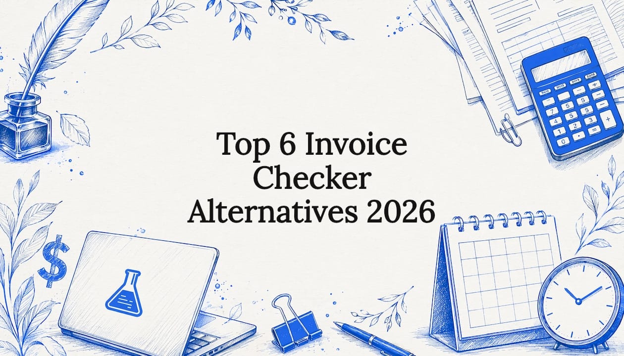 Decorative hand-drawn illustration framing invoice checker alternatives title
