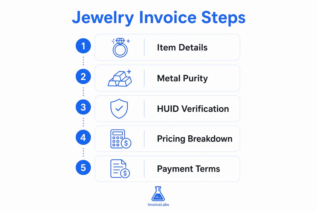 Infographic showing jewelry invoice key steps