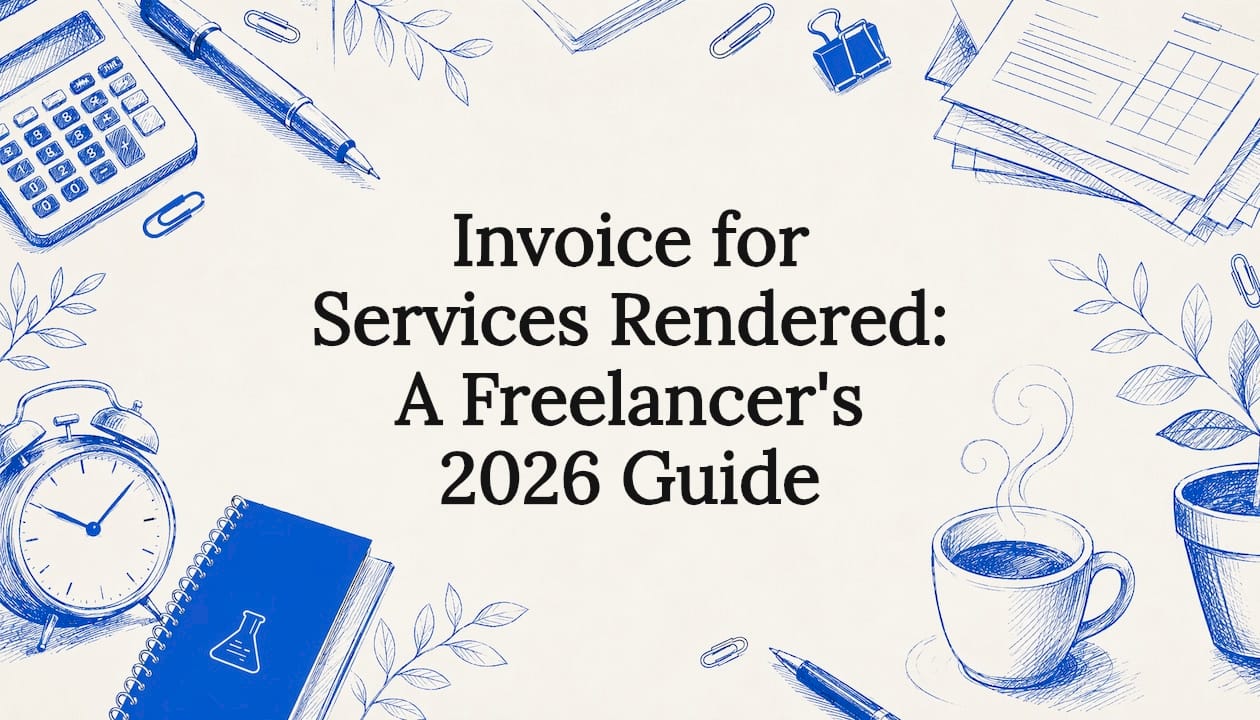 Decorative freelancer invoice title card illustration