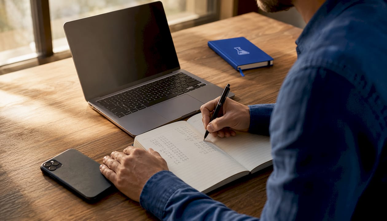 Hands typing invoice on laptop in office