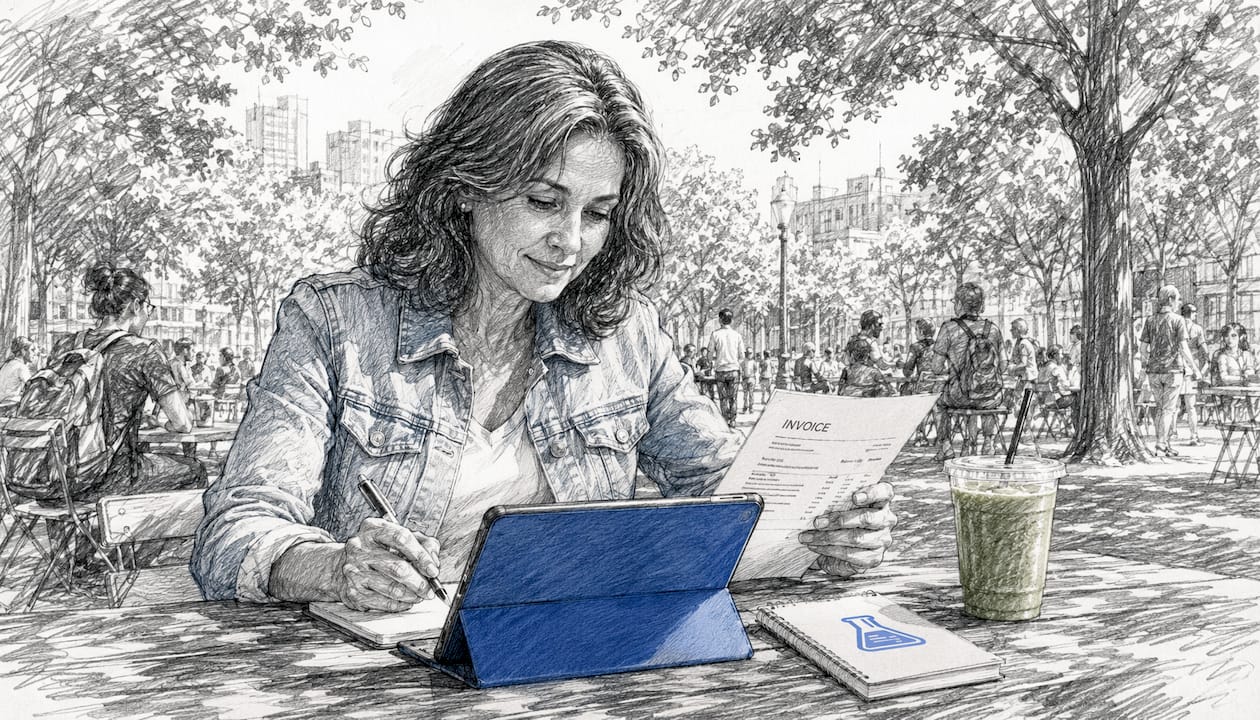 Small business owner managing invoice payments