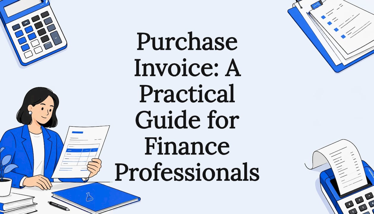 Decorative title card illustration for purchase invoice guide