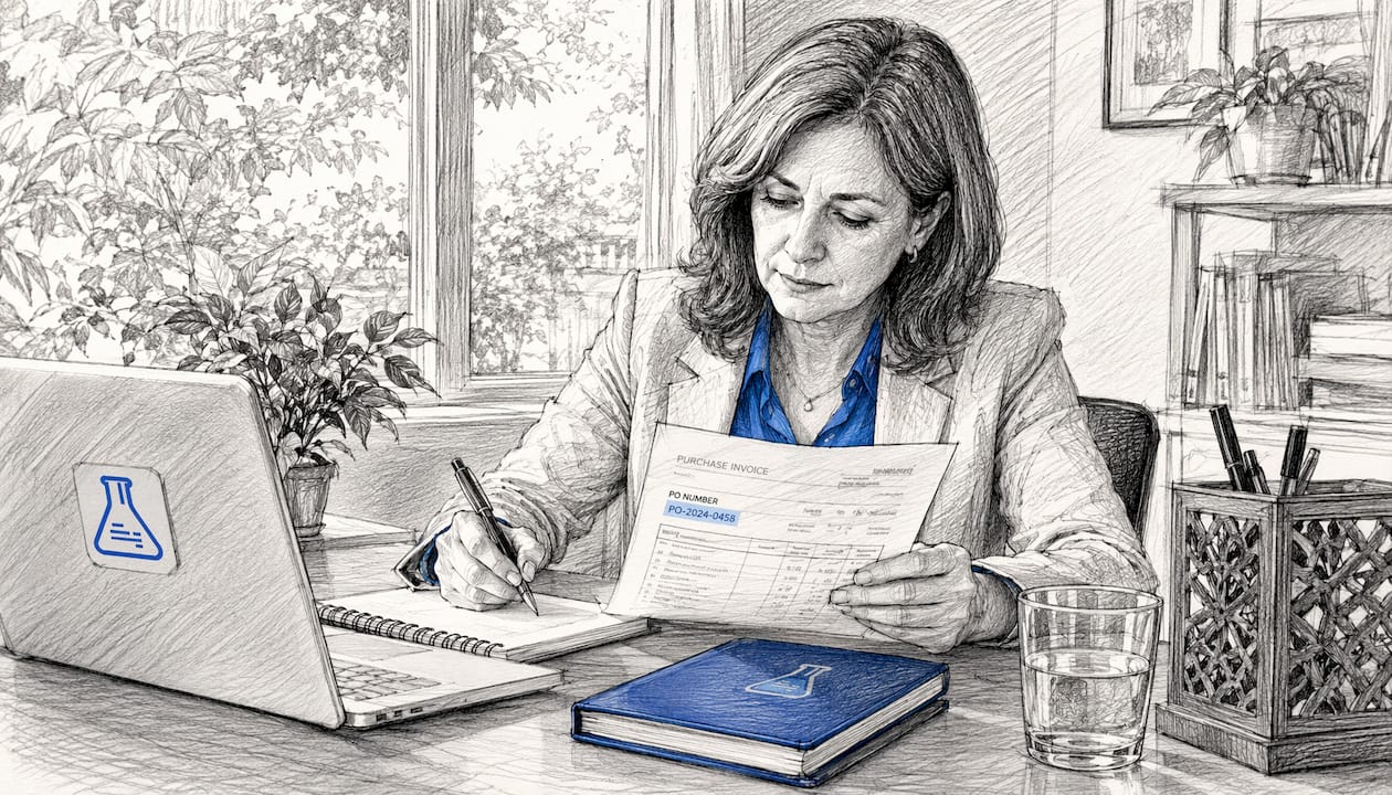 Finance professional reviewing purchase invoice