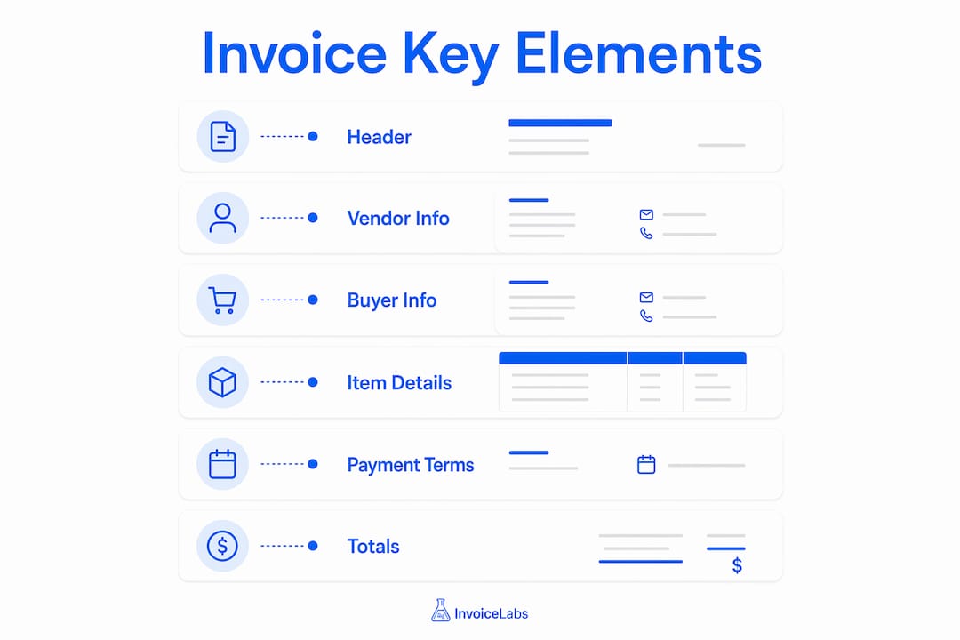 Infographic showing key elements of a purchase invoice