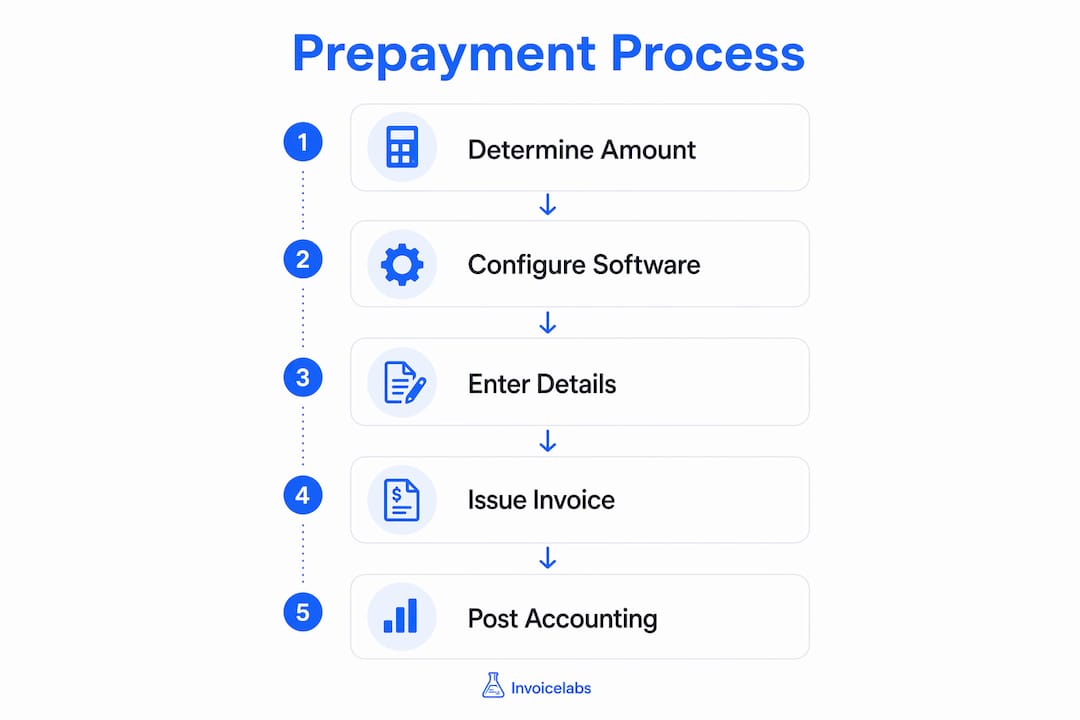 Infographic showing prepayment invoice steps
