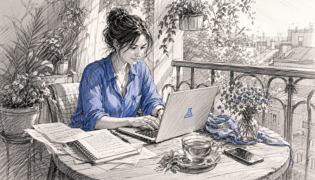 Freelancer typing on laptop at home office