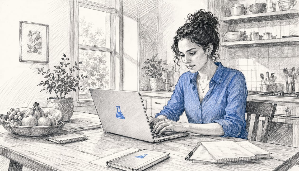 Hands typing invoice details on laptop