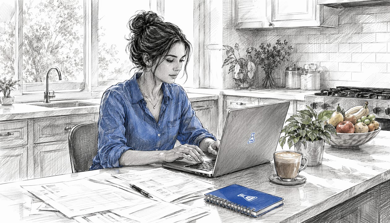 Freelancer working on invoicing at home office