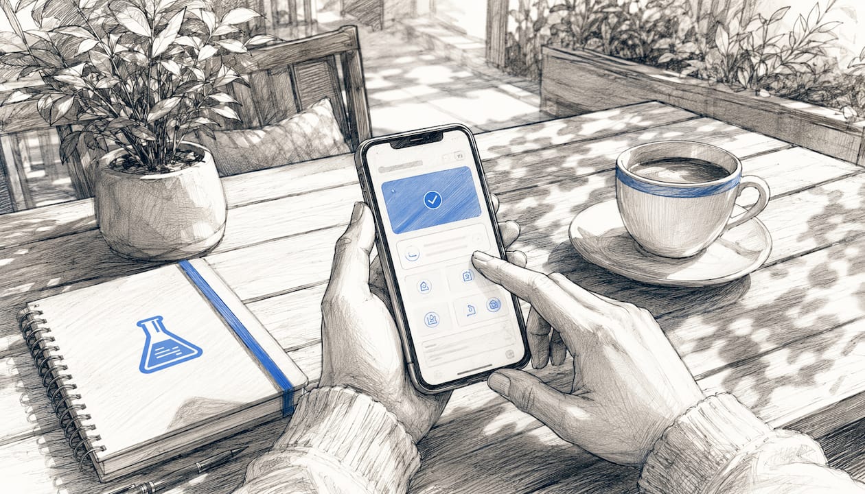 Hands using payment features on smartphone in cafe
