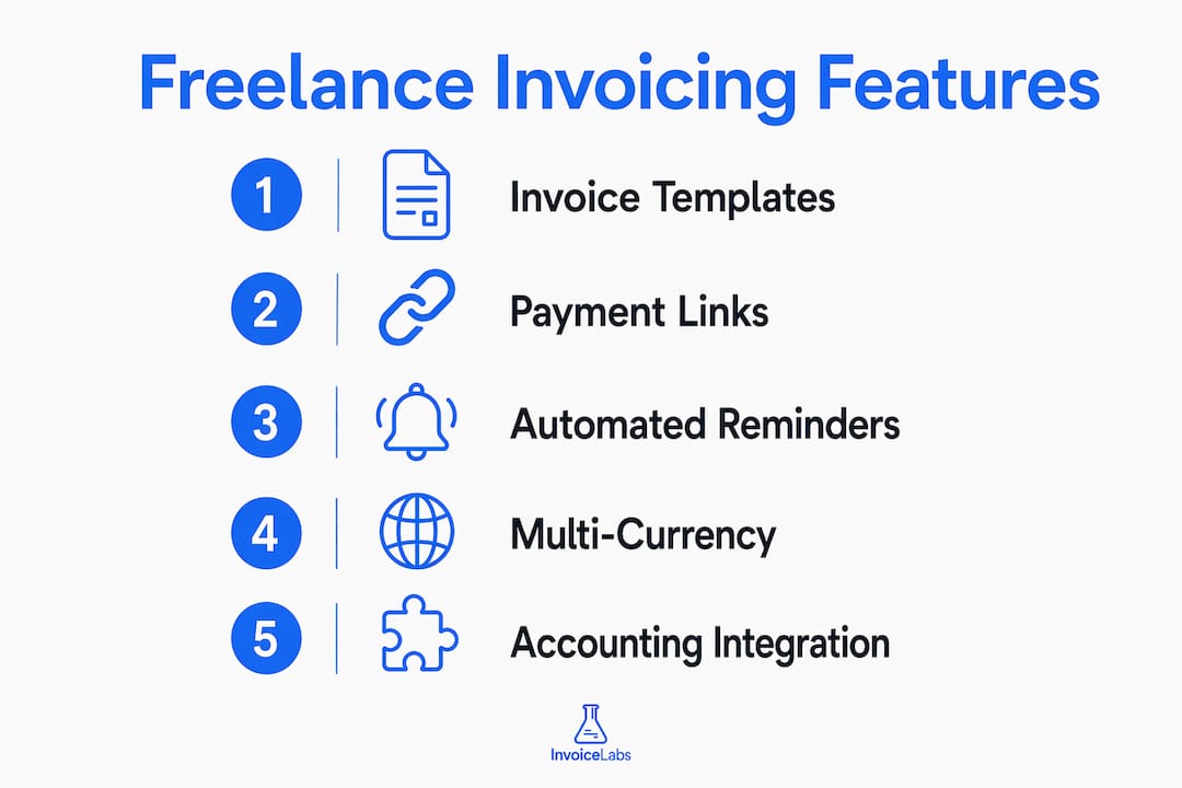 Infographic showing hierarchy of key invoicing features for freelancers