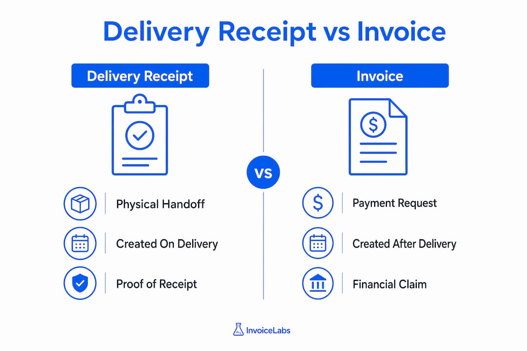 Infographic comparing delivery receipt and invoice key differences