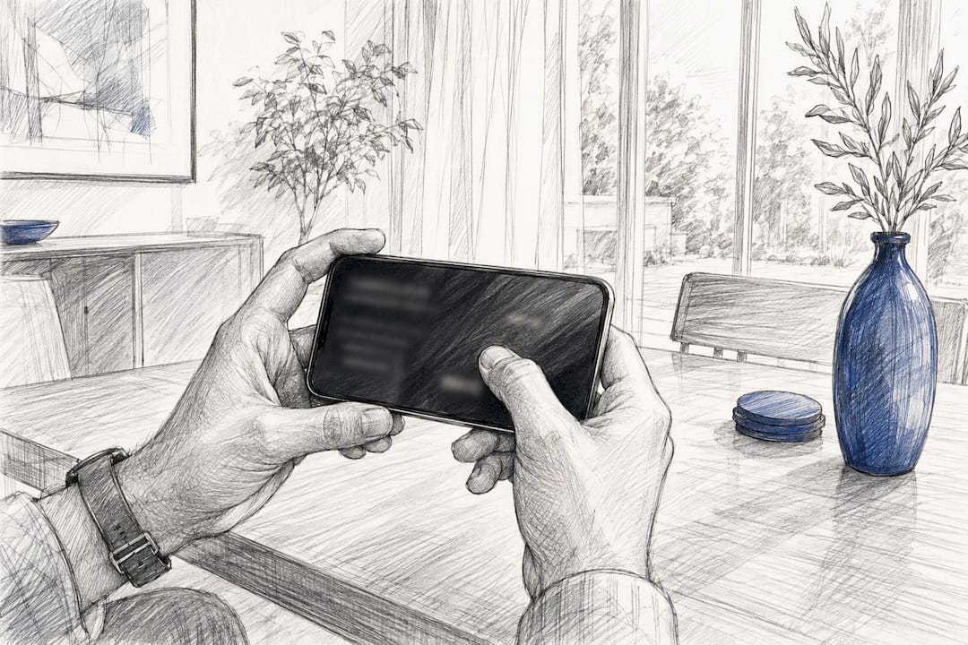 Hands tapping phone to send invoice app