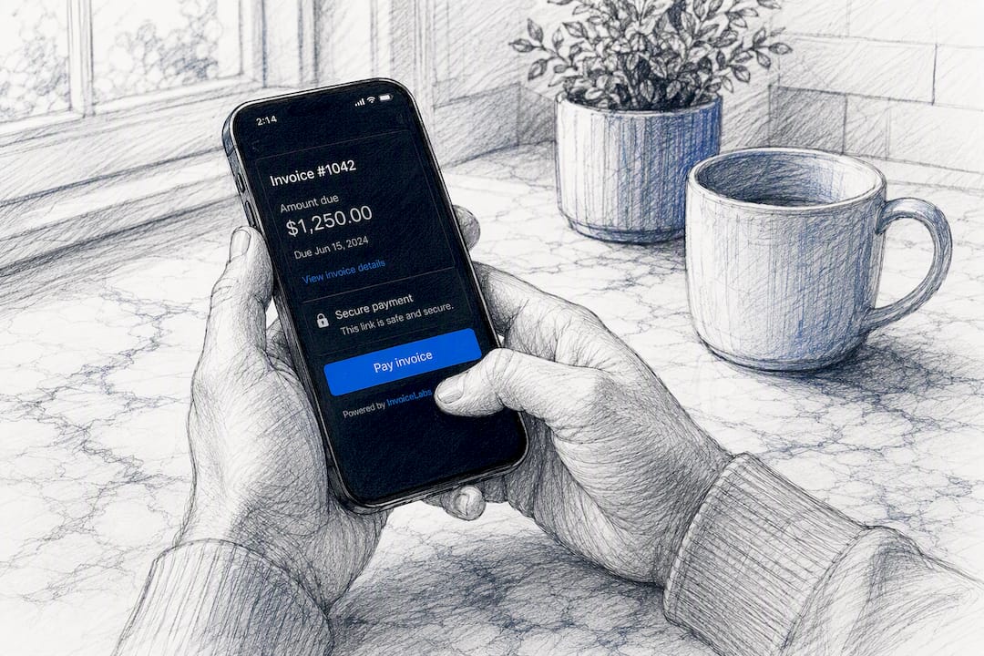 Hands testing payment link on smartphone