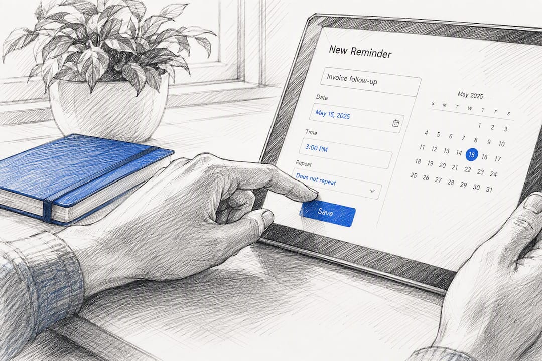 Hands setting invoice reminder on smartphone