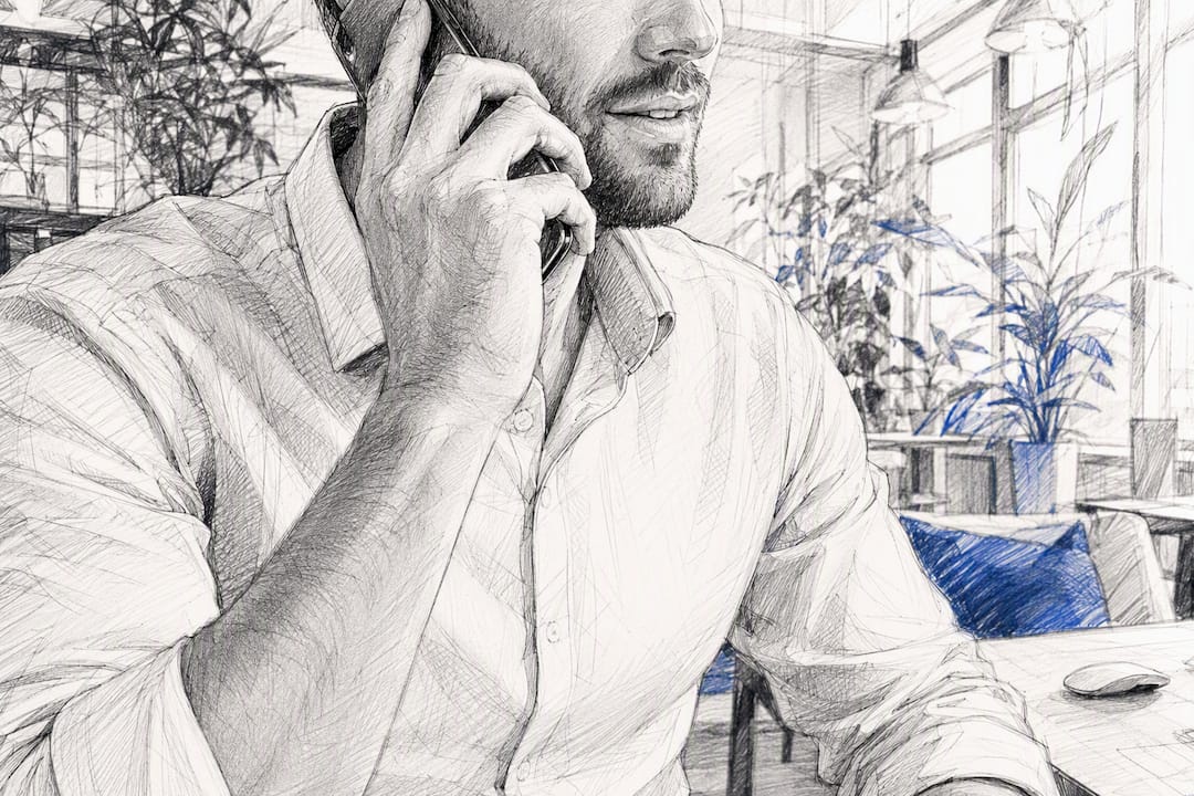 Hand holding phone on check-in call