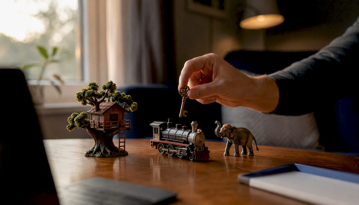 Hand arranging objects for memory palace mnemonic
