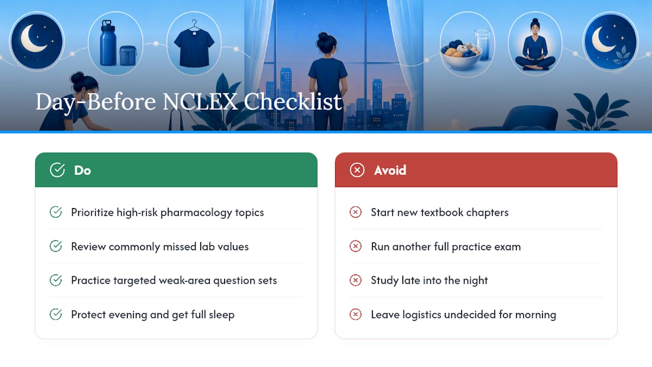 Prioritized NCLEX review topics checklist diagram