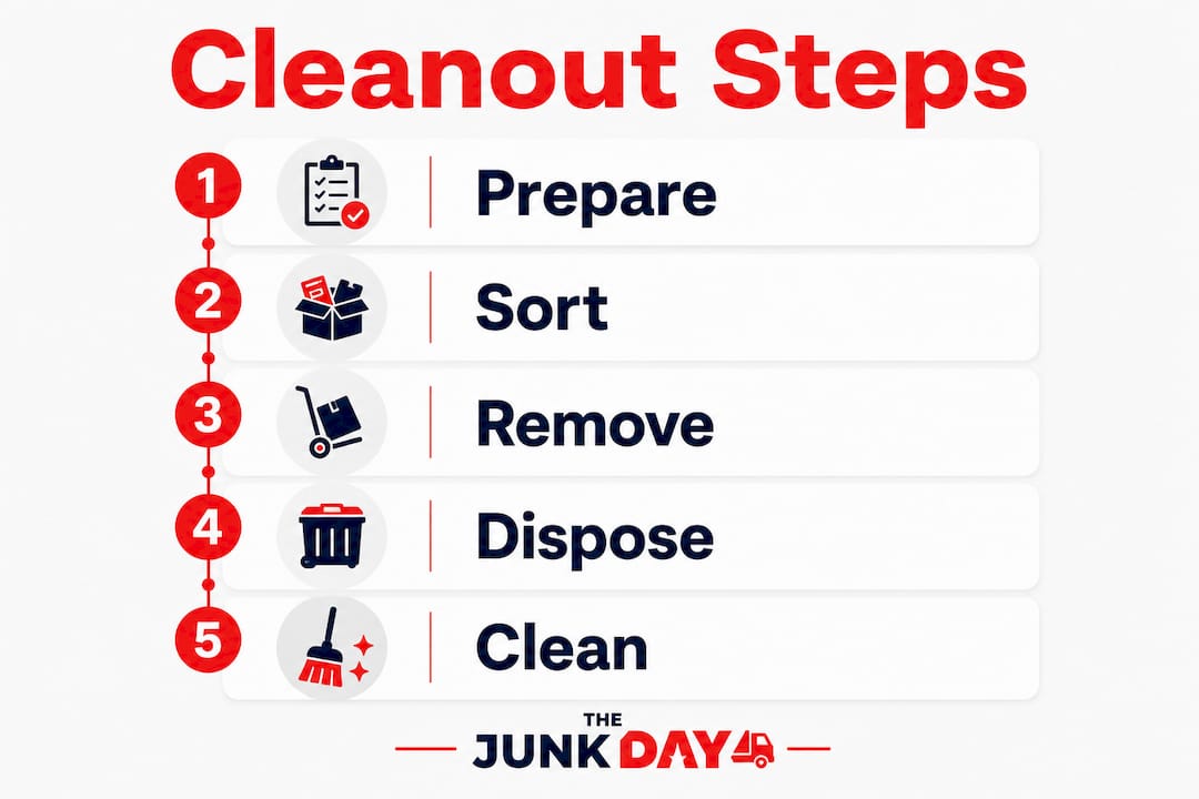 Infographic outlining step-by-step storage unit cleanout process