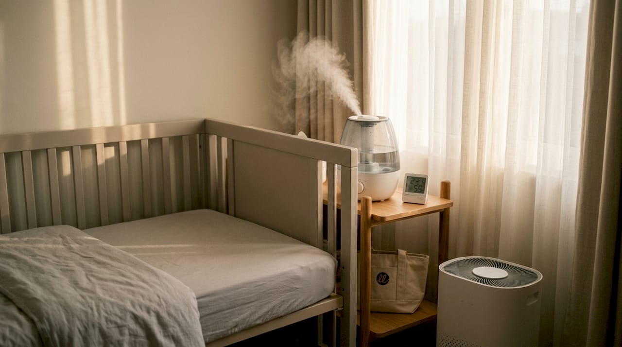 Baby sleep space with humidifier and air quality devices