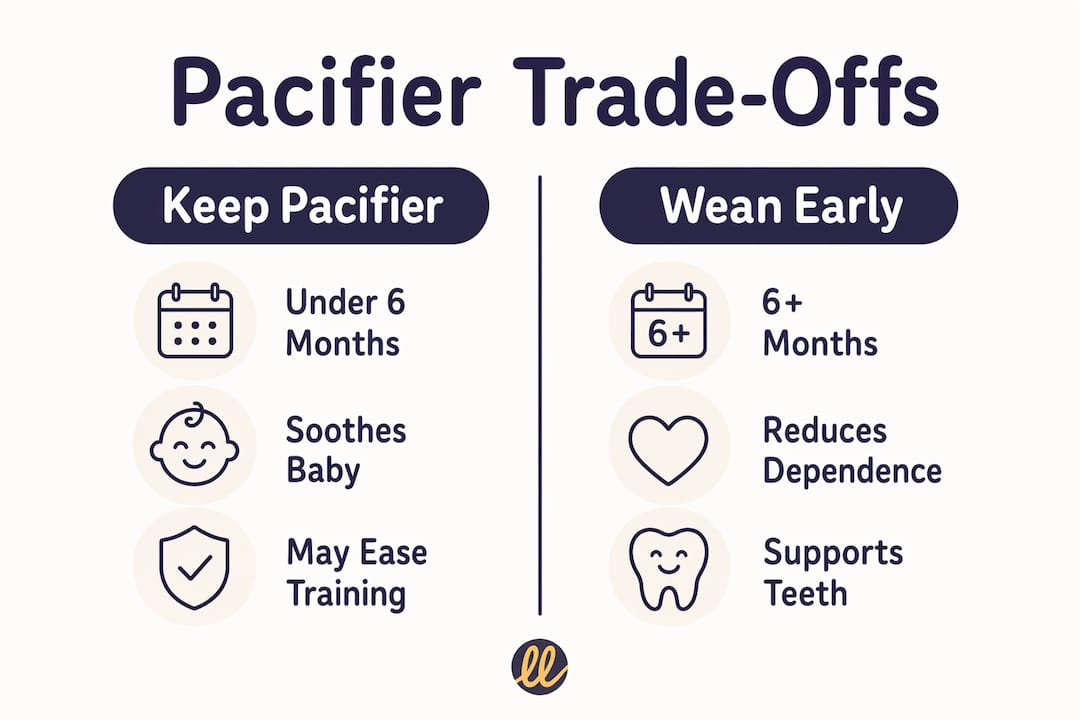 Infographic showing pacifier use pros and cons