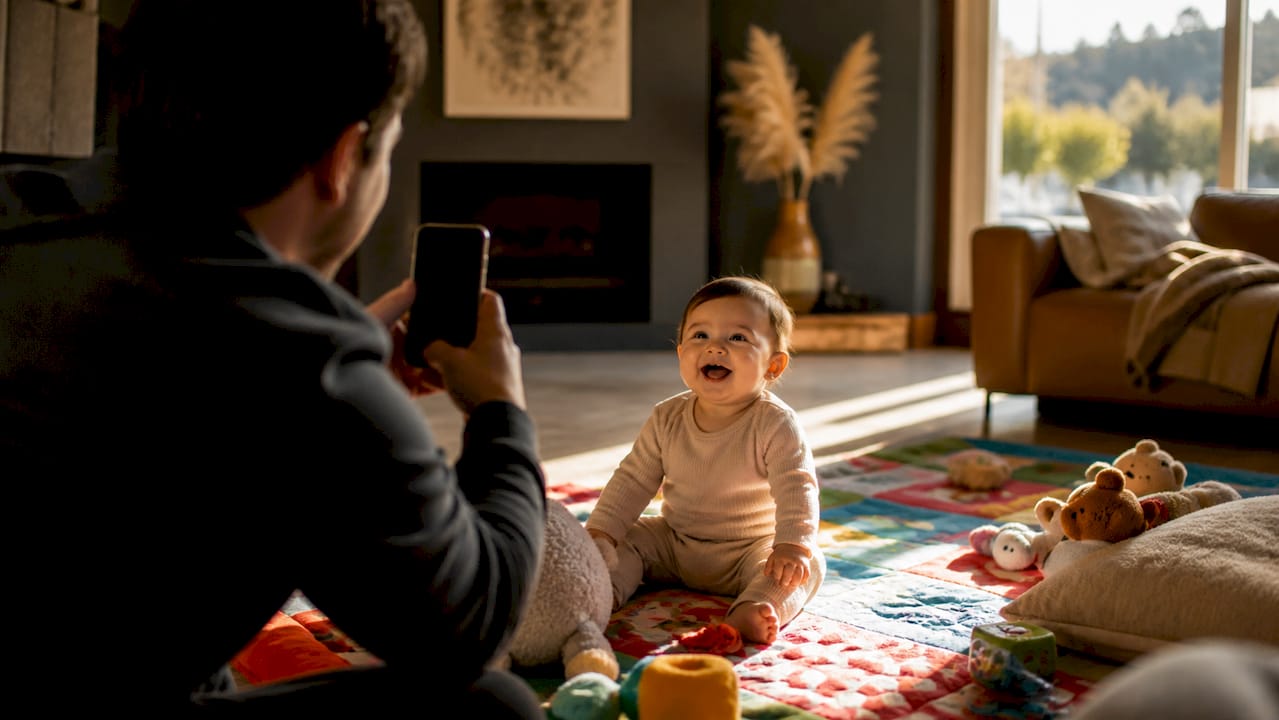 Parent recording baby babbling video