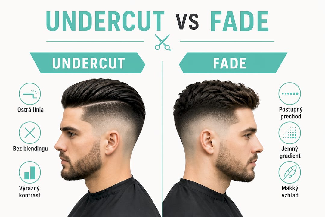 Prehľadná infografika, ktorá ukazuje rozdiely medzi strihmi undercut a fade