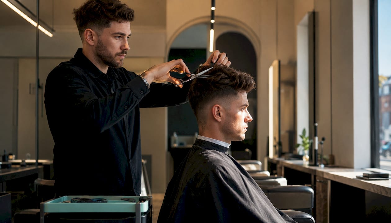 Muž si necháva upraviť účes na fade v salóne 12cut.
