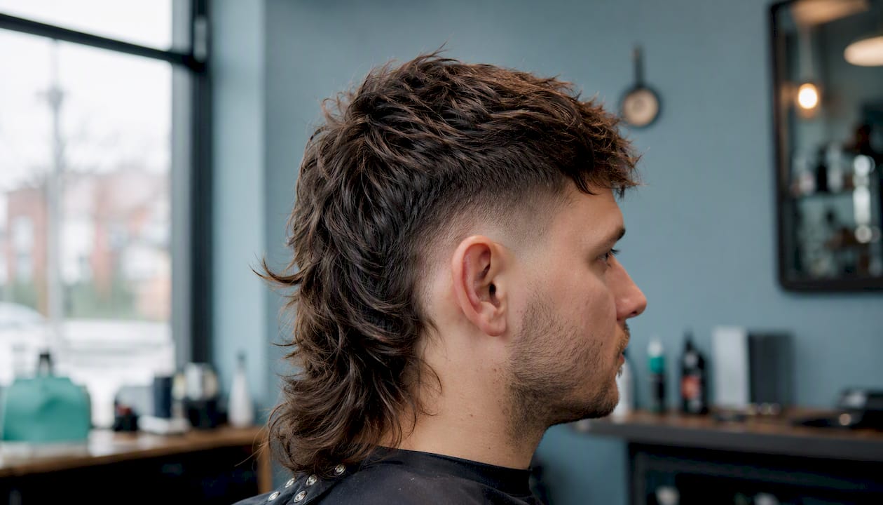 Detailný pohľad na účes mullet s vystrihanými bokmi