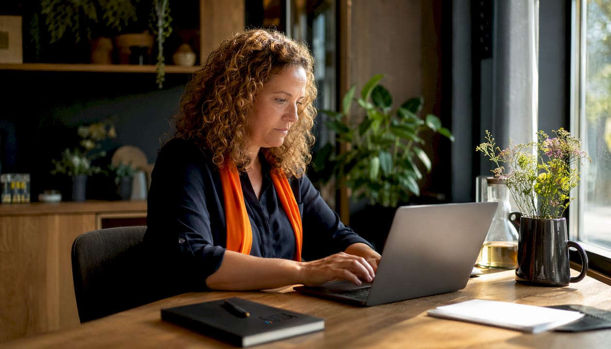 Vrouw voegt handtekening toe aan haar Outlook-mail