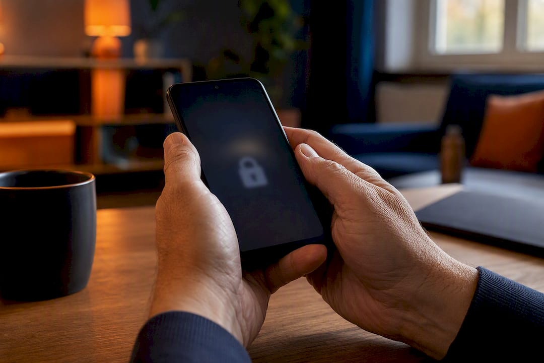 Handen die een smartphone vasthouden als symbool voor beveiliging