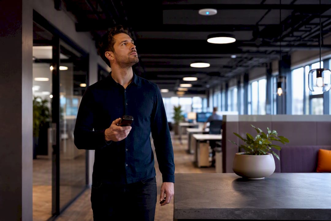 IT-specialist controleert Wi-Fi-dekking op kantoor