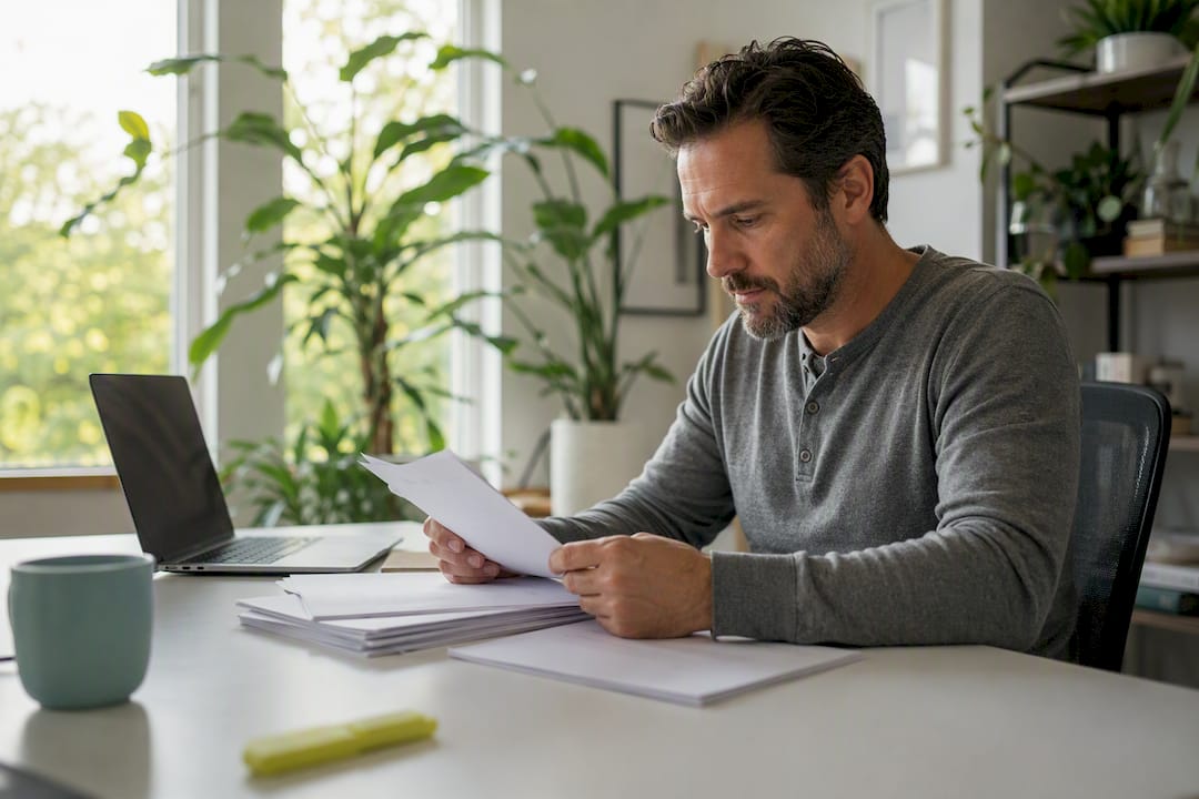 Franchise owner hands sorting cash flow documents