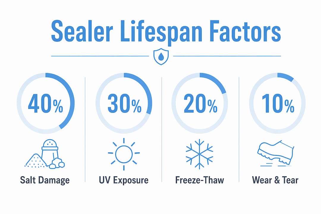 Infographic displaying environmental factors affecting sealer lifespan