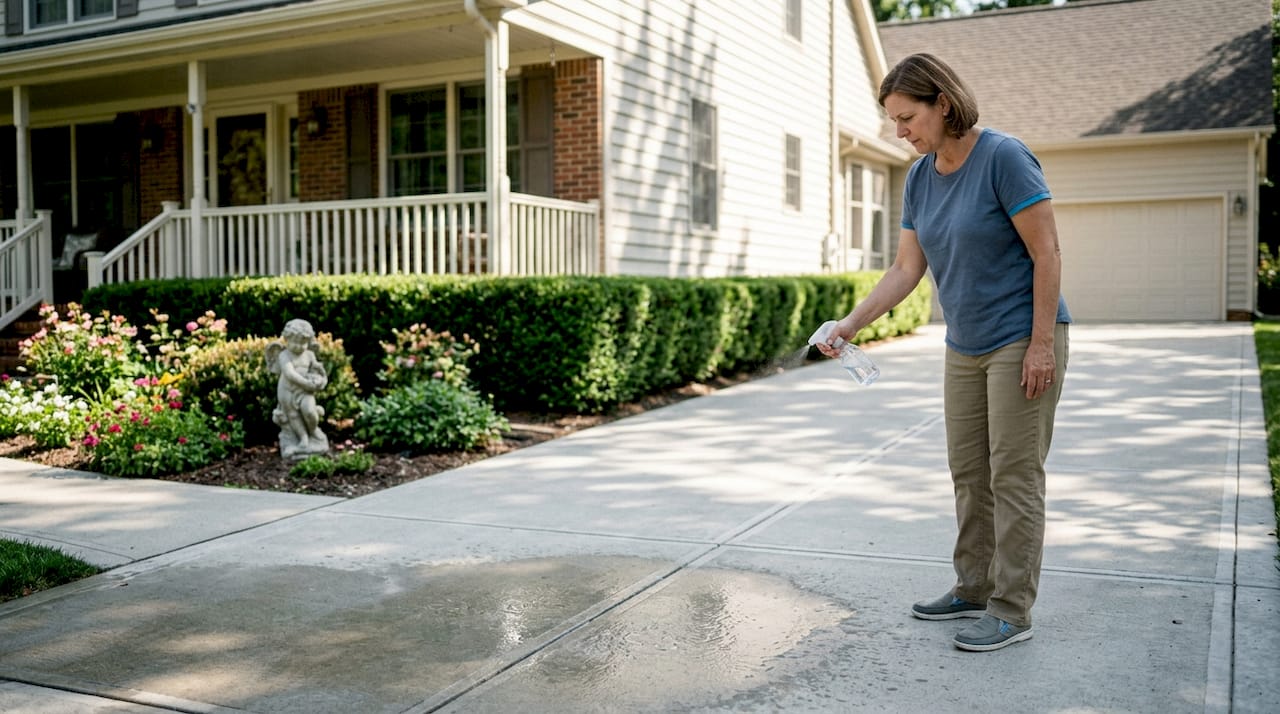 Homeowner checking concrete sealer with water test