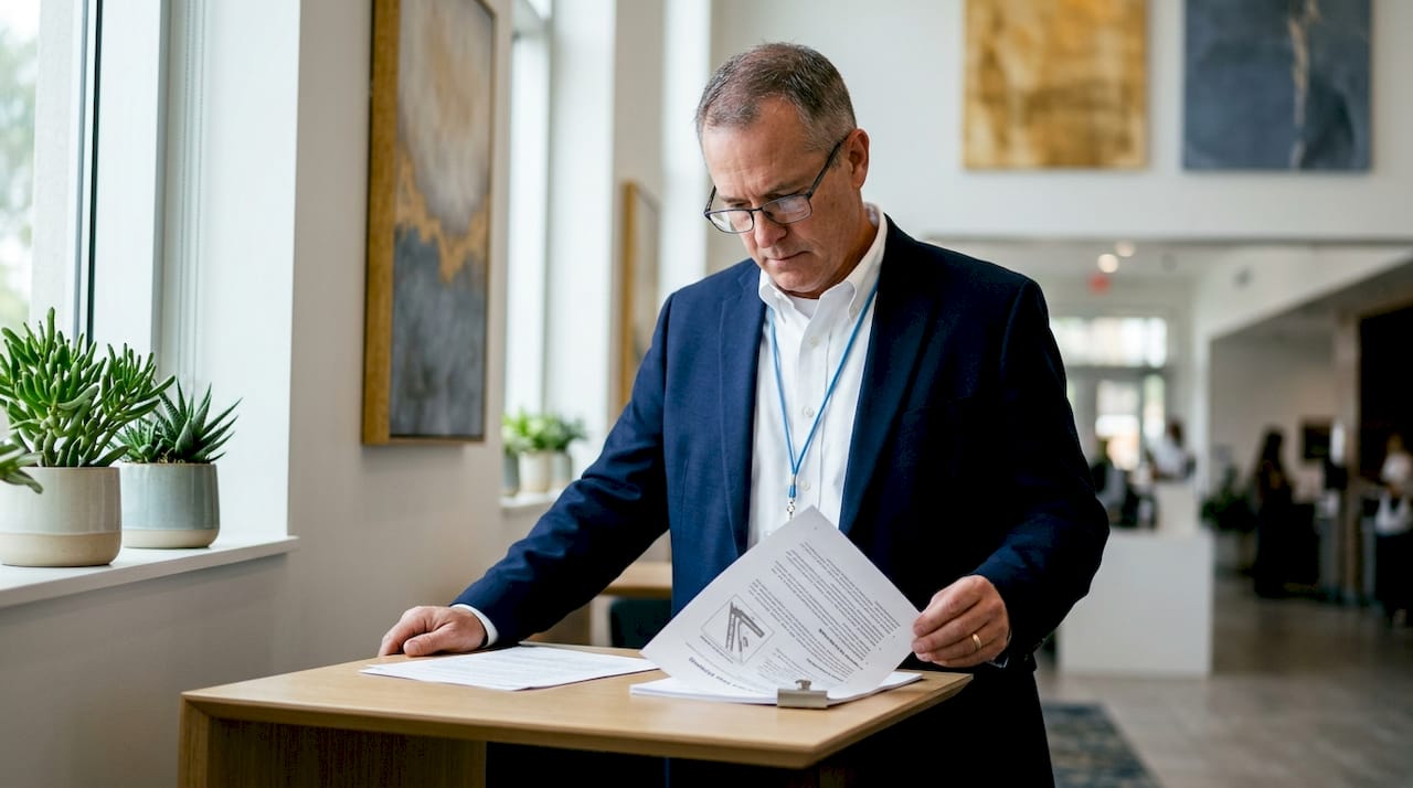 Property manager reviewing fire lane regulations