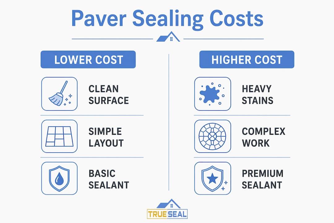 Infographic comparing lower and higher paver sealing costs