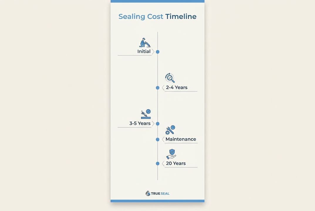 Infographic illustrating paver sealing cost and resealing intervals over time