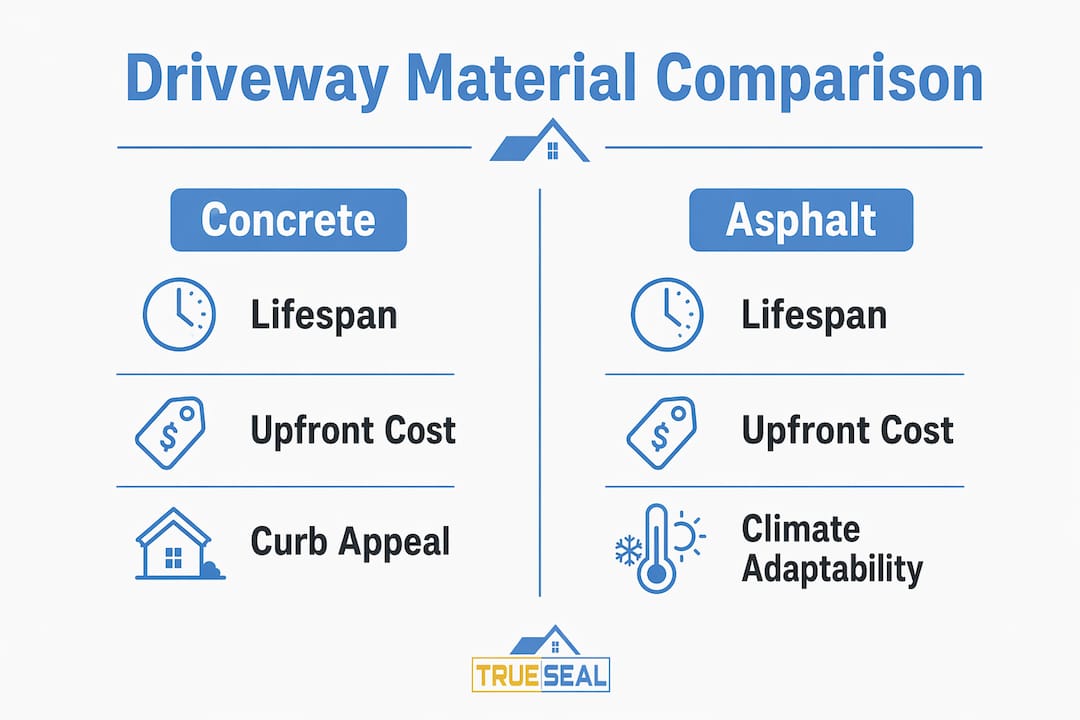 Comparison infographic of concrete versus asphalt driveways