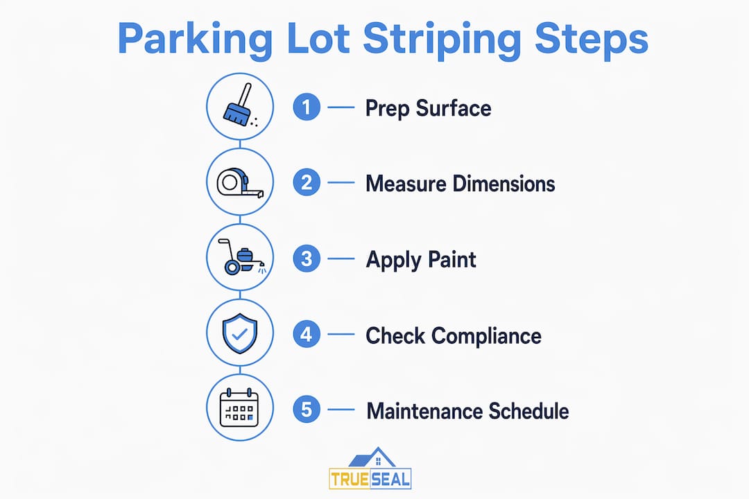 Infographic showing parking lot striping steps overview