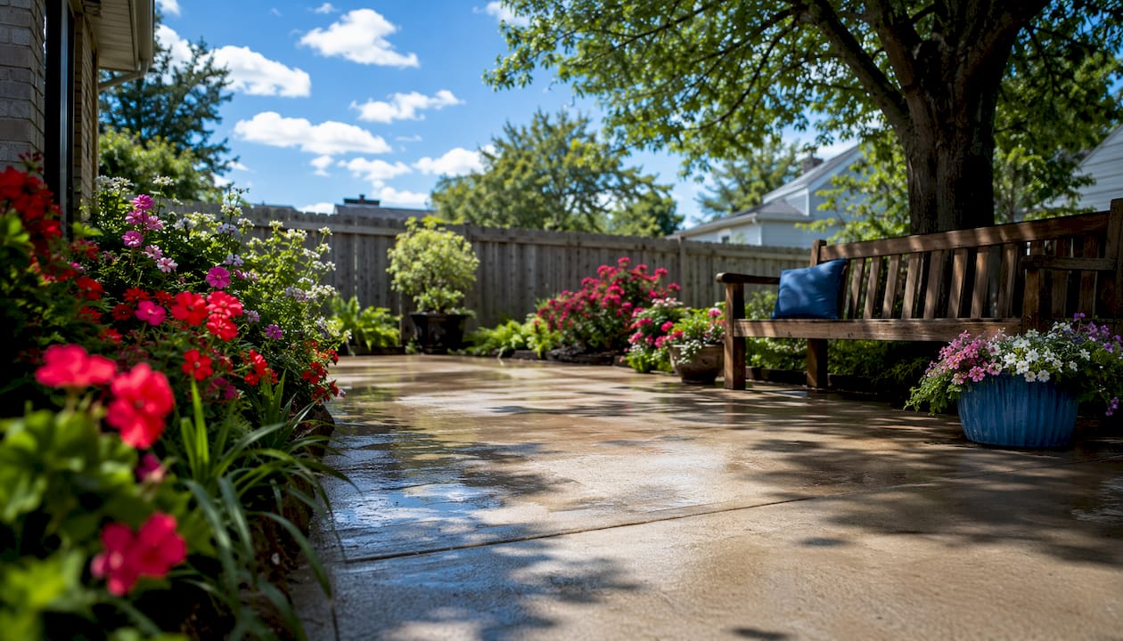 Concrete patio in ideal weather for sealing