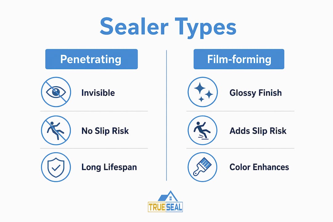 Infographic comparing penetrating vs film-forming concrete sealers