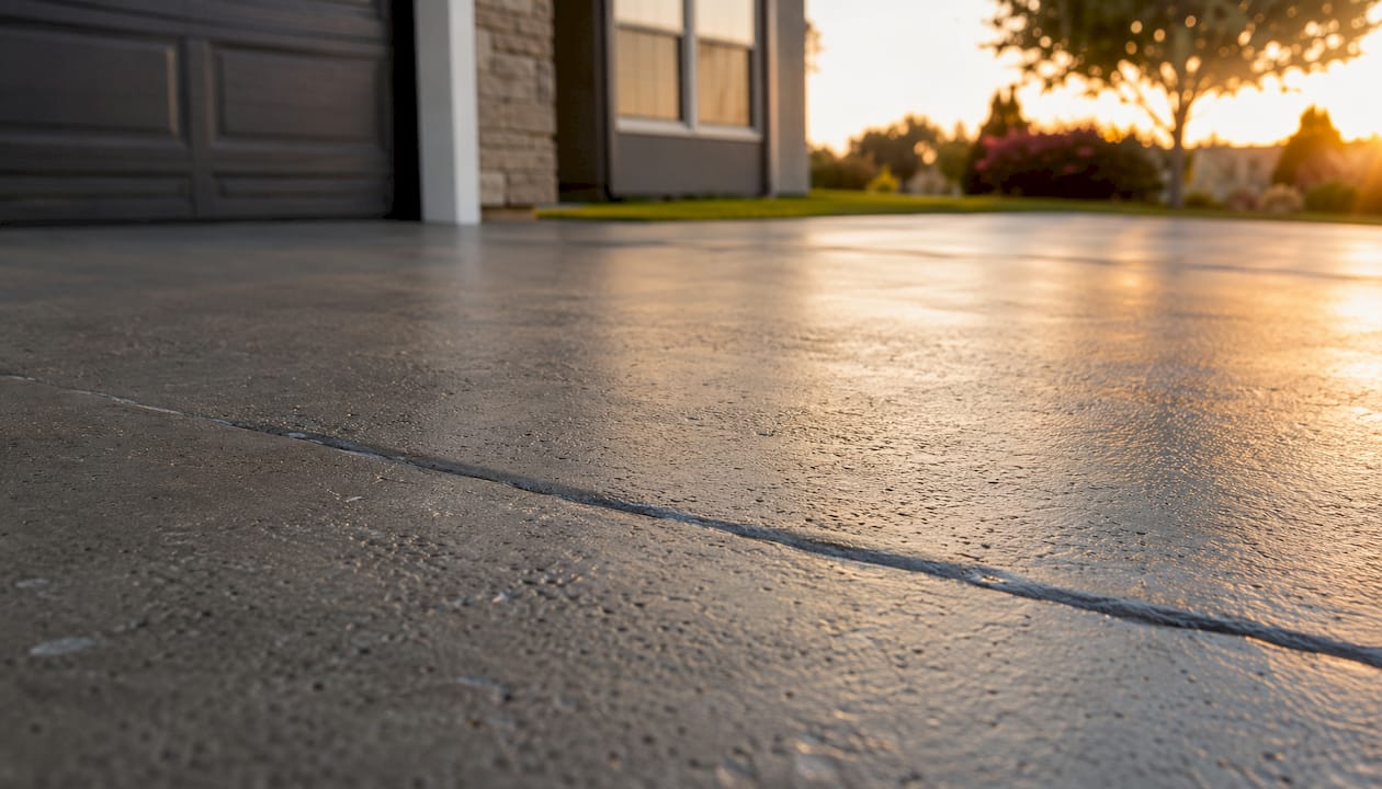 Close-up texture of sealed concrete driveway surface