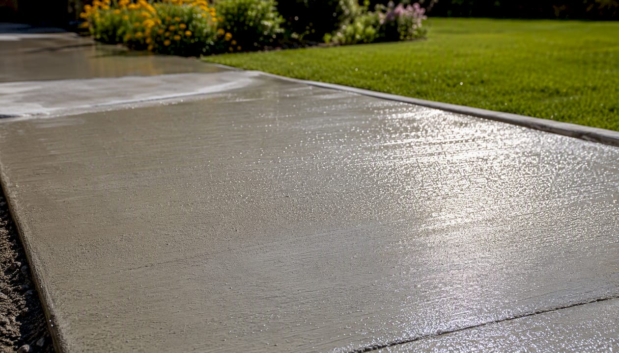 Moist surface on curing concrete slab