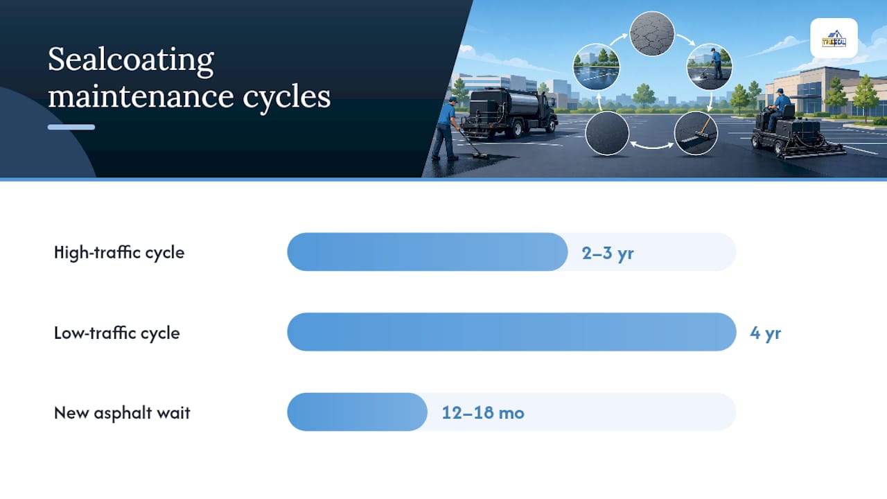 Diagram of sealcoating schedule and damage warning signs