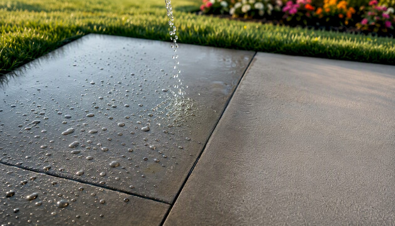 Water test on concrete patio surface